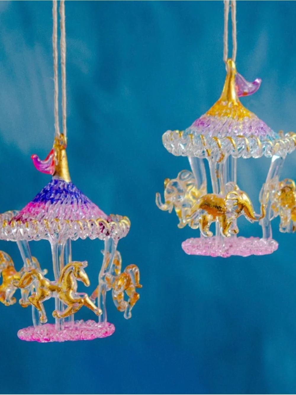 NWT Glitterville Studios Pony & Elephant Carousel Ornaments